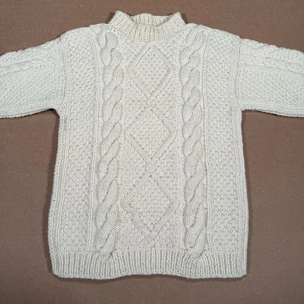 Vintage Cream Cable Knit Chunky Sweater Textured Knit Pullover Cozy Winter Small